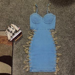 Stylish denim chain link mini dress